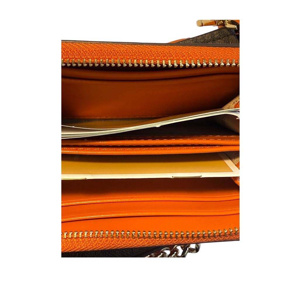 Michael Kors Bryant Brown Orange Monogram Crossbody‎ Pouchette Bag & Wallet NEW - Picture 6 of 6